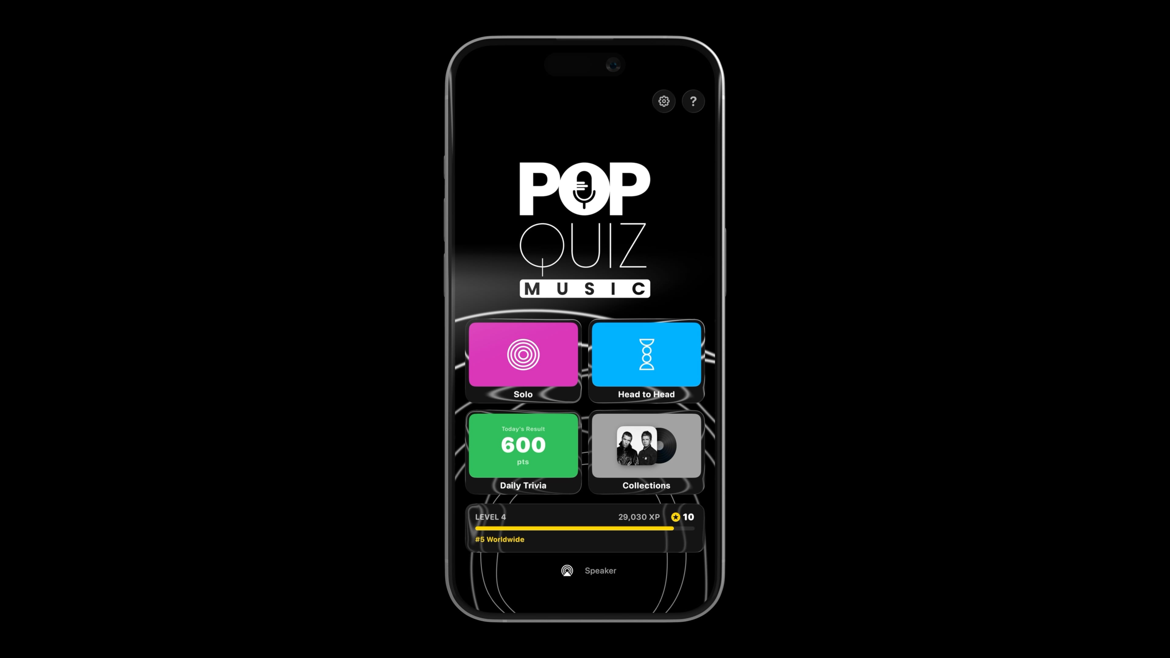 Pop Quiz Music home screen on iPhone